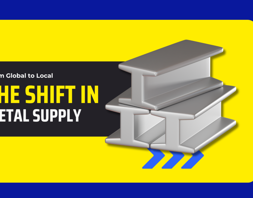 Banner showing stacked steel I-beams with the headline “The Shift in Metal Supply.”