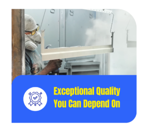 Exceptional Quality You Can Depend On - Accurate Metal Stamping A worker powder coats a metal part in a manufacturing facility, highlighting dependable quality and finishing services.