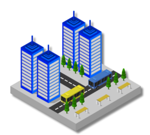 City Infrastructure Illustration - Accurate Metal Stamping Isometric city infrastructure representing Data Center growth and regional technology expansion